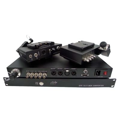 Câmara de televisão a OB Van sobre o conversor do multiplexer da fibra em EFP, registro do apoio, remoto, genlock