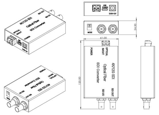 12G SDI ao vídeo do canal do conversor 1 da fibra e à transmissão audio